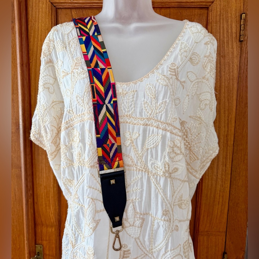 Colorful Purse Guitar Strap with gold tone hardware geometric